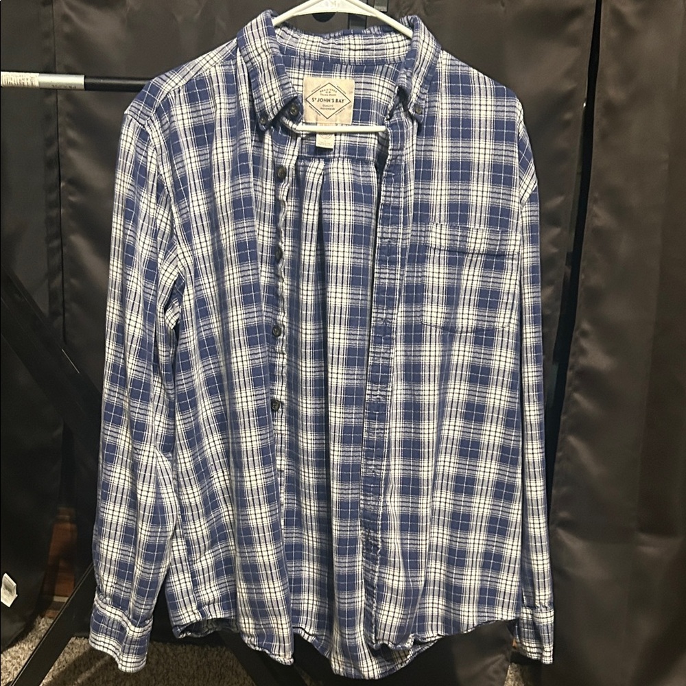 St. John's Bay Navy and White Checkered Men's Shirt